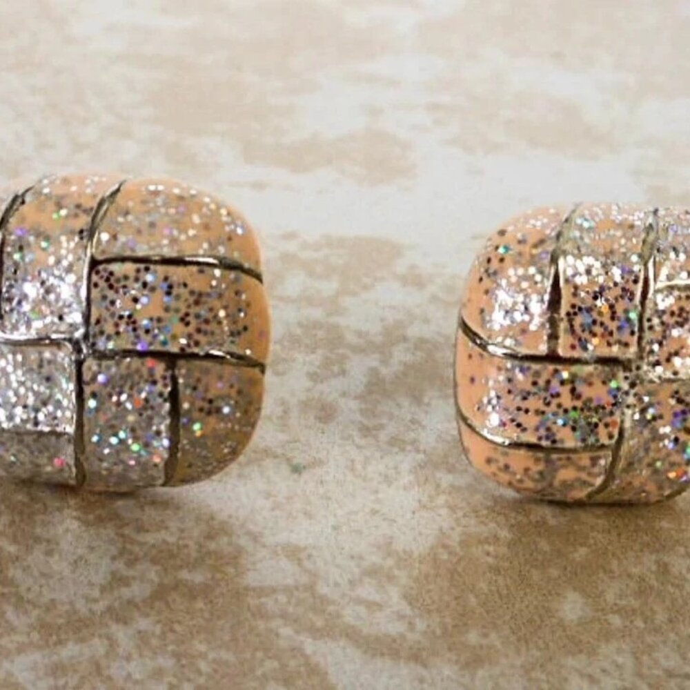 Vintage Glitter Enamel Clip On Earrings Gold Tone